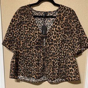 Vero Moda Leopard Print Peplum Tie-Front Top - Brown & Black